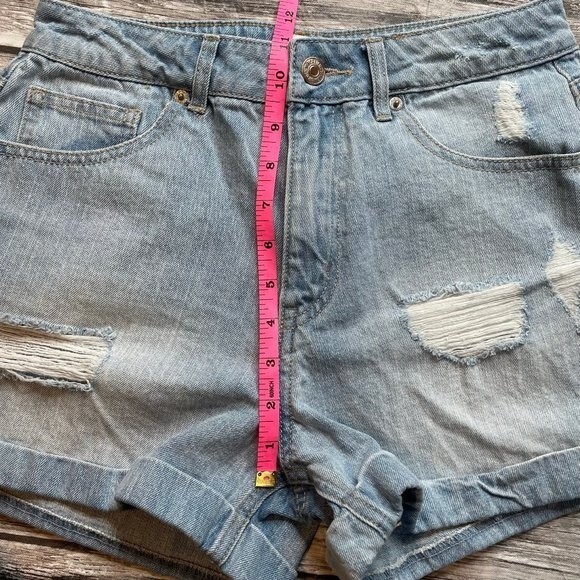 Forever 21 Distressed Cuffed Denim Jean Shorts Light Blue 27 Hi Rise High Waist - Picture 8 of 9